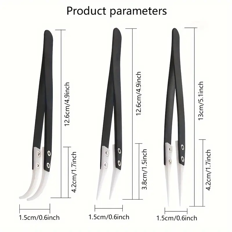 Isolation Tweezer Curved - セラミック帯電防止ピンセット、工業用ステンレス鋼セラミックピンセット、ストレート/絶縁カーブポイント、黒ピンセット