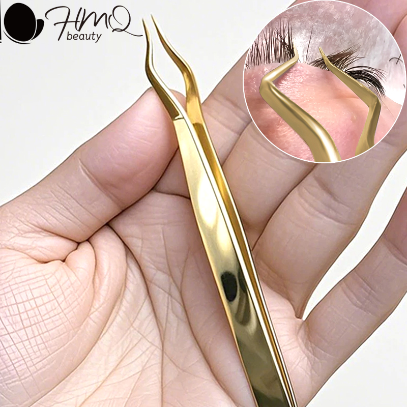 Isolation Tweezer Curved - 5/1 個新しいステンレス鋼分離ピンセットまつげエクステンション用高精度ゴールド湾曲したストレートまつげファンピンセットツール