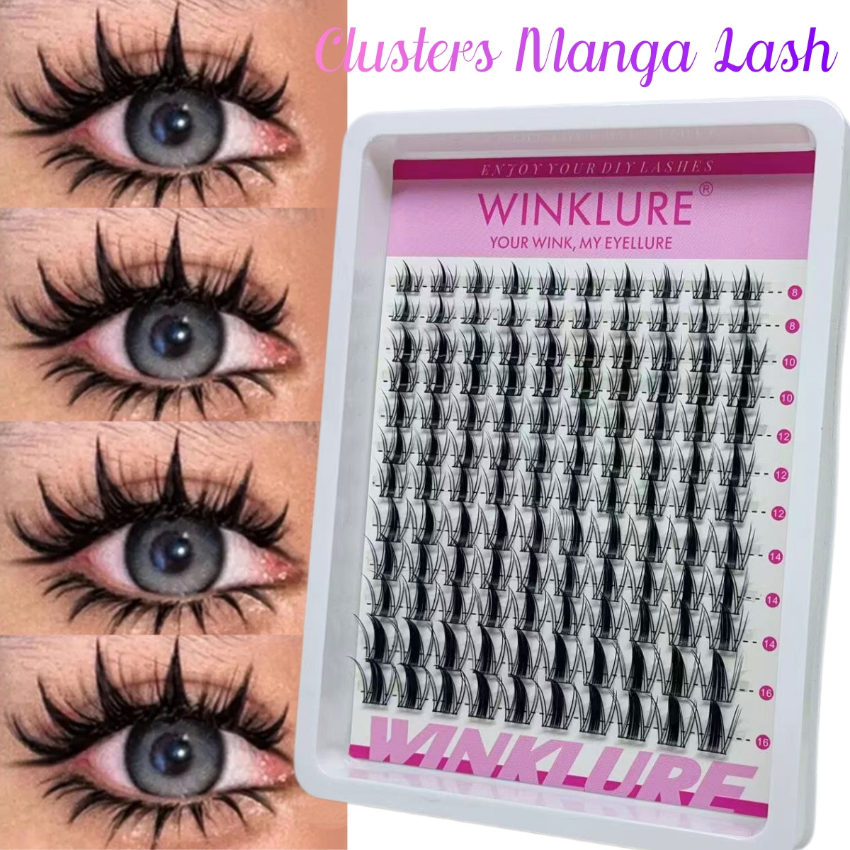 Eyelash Extension Anime - WINKLURE マンガラッシュクラスターキット キャットラッシュ ラッシュボンド＆シール付き クラスターアイラッシュエクステンション ミックストレイ