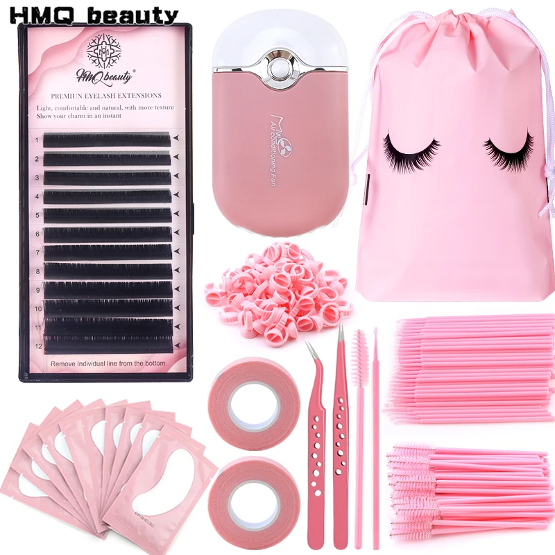 Eyelash Extension Fan - プロのまつげエクステブラシのセット,268個,マイクロブラシ,ミニUSBファン,グルーリング,ピンセット,メイクアップツール