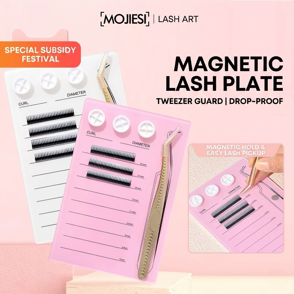 Eyelash Extension Fan - マグネット式まつげエクステパレット＆グルーホルダーパッド、アクリル製まつげタイルオーガナイザー、ボリュームファンニングトレイ